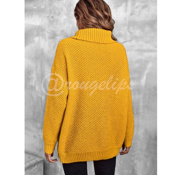 Mustard Yellow Knit Turtleneck Pullover Sweater Long Sleeve Loose Fit Oversized - Picture 6 of 8
